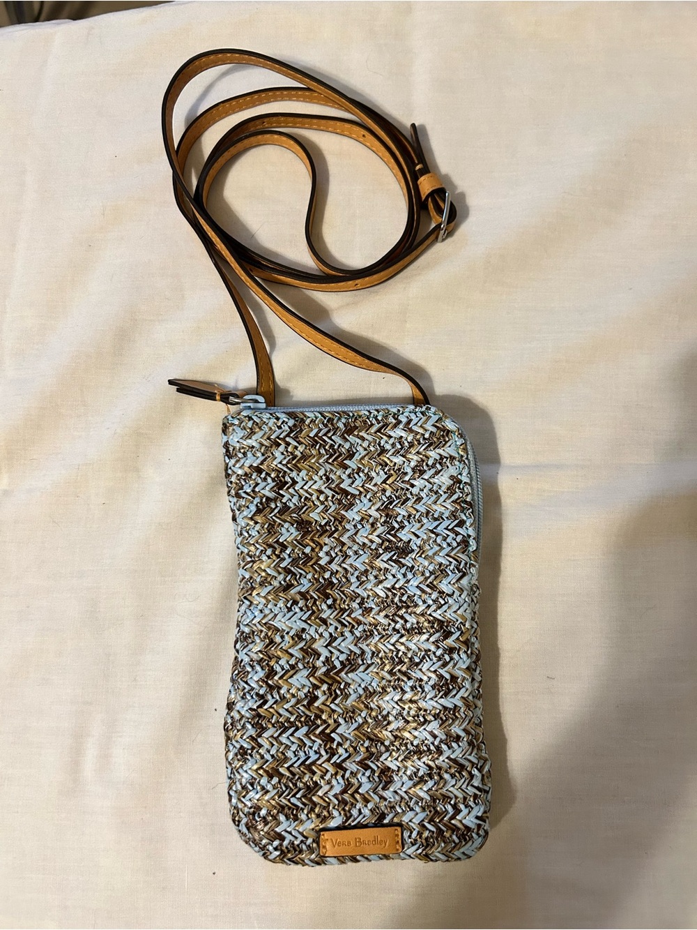Vera Bradley Straw Cellphone Crossbody Mint Brown NWOT Beach Sea Life